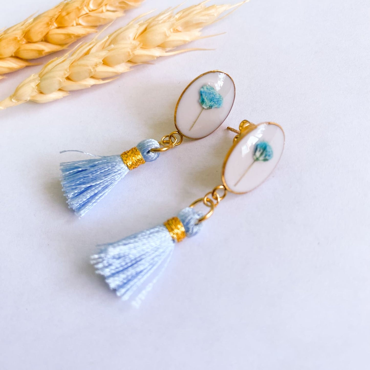 Cercei cu flori și ciucuri albaștri model 2