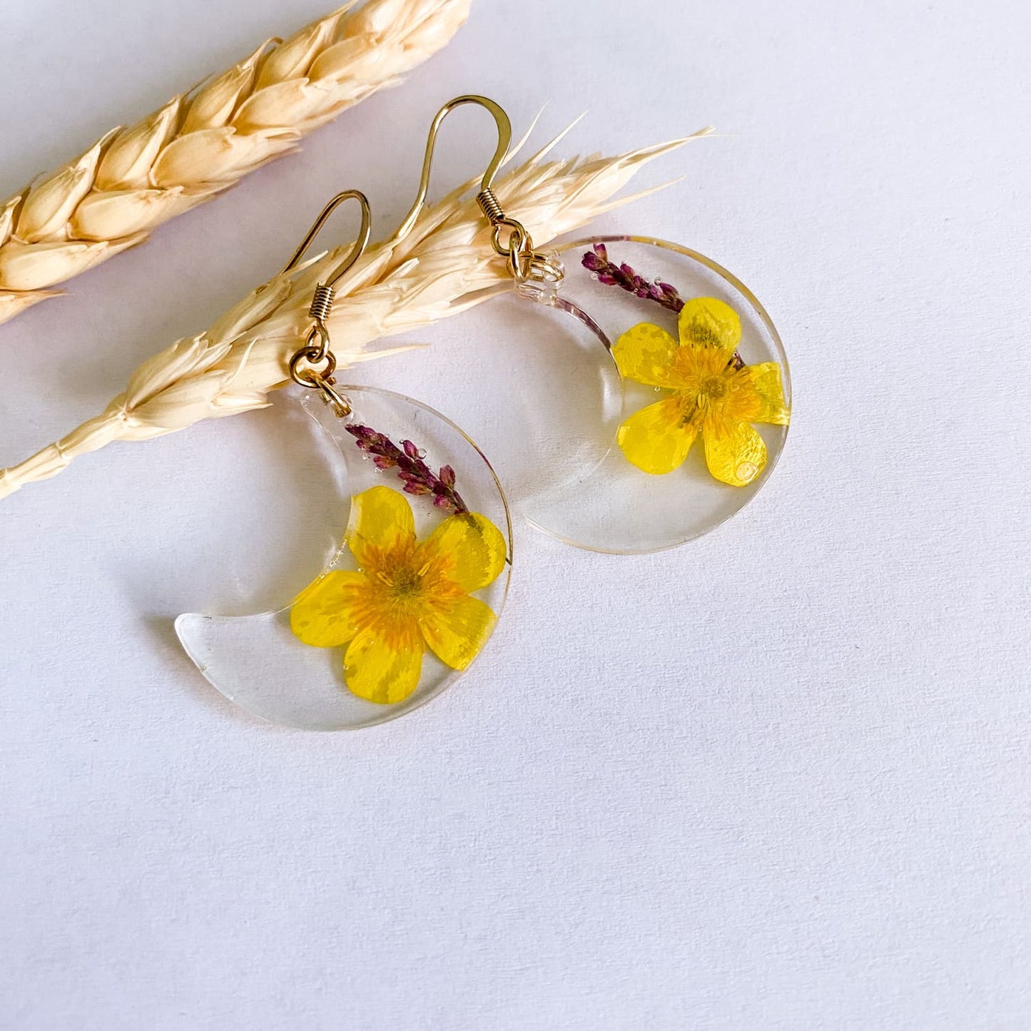 Cercei semilună cu flori galbene și roz