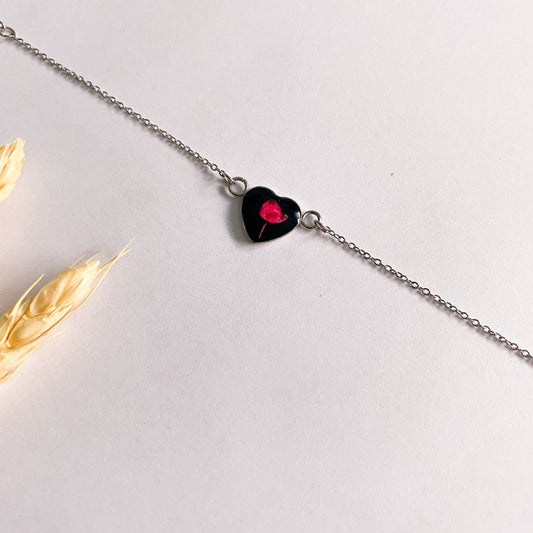 Brățară argintie cu floare roz închis