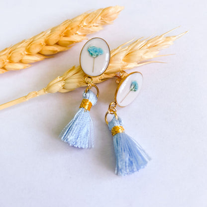 Cercei cu flori și ciucuri albaștri model 2