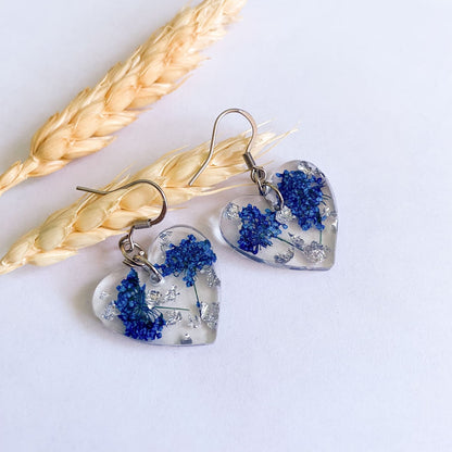 Cercei cu flori albastre și foiță argintie