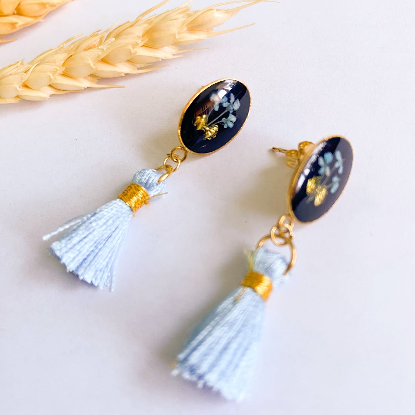 Cercei cu flori și ciucuri albaștri model 1