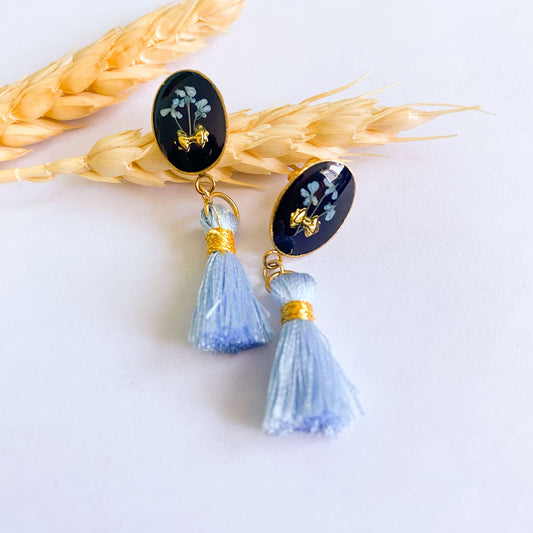 Cercei cu flori și ciucuri albaștri model 1