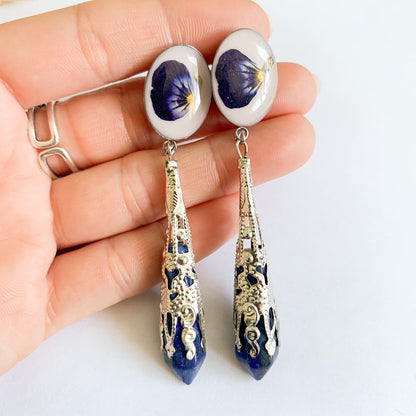 Cercei cu floare și cristale naturale