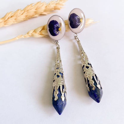 Cercei cu floare și cristale naturale