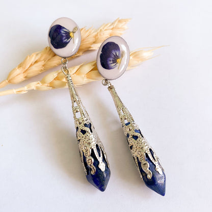 Cercei cu floare și cristale naturale