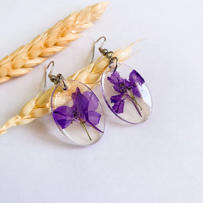Cercei ovali cu flori mov