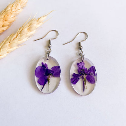 Cercei ovali cu flori mov