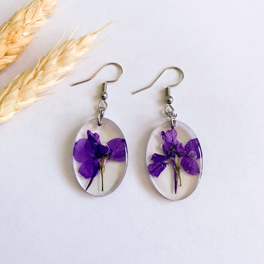 Cercei ovali cu flori mov