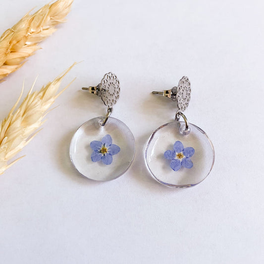 Cercei rotunzi cu flori de Nu-mă-uita