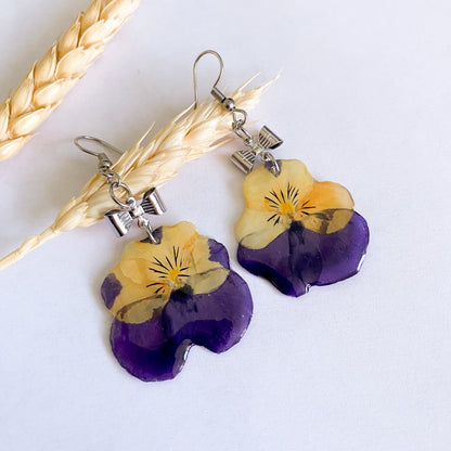 Cercei cu panseluțe mov cu galben și fundițe