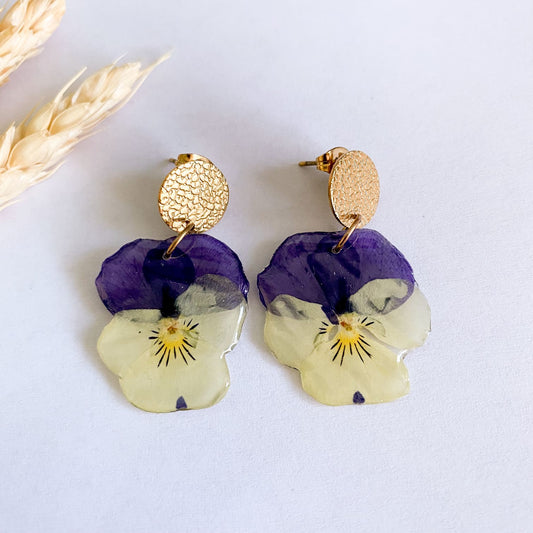 Cercei cu panseluțe mov cu galben