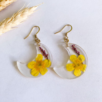 Cercei semilună cu flori galbene și roz