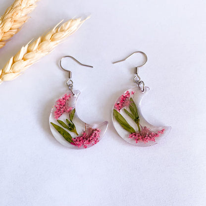 Cercei semilună cu flori roz și frunze