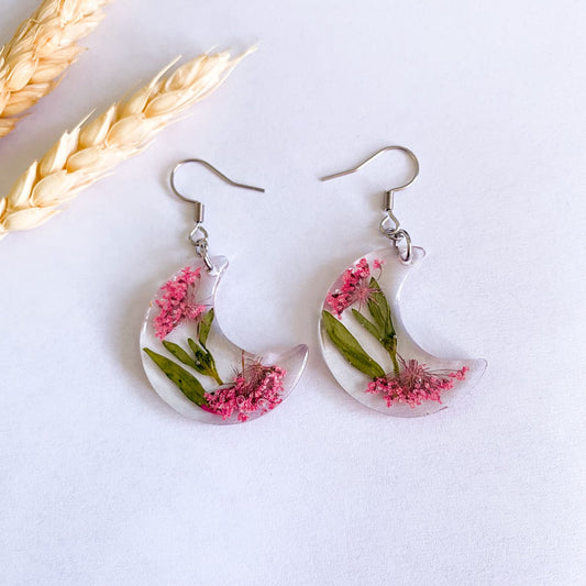 Cercei semilună cu flori roz și frunze