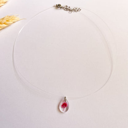 Lănțișor pe fir transparent cu floare roz 1
